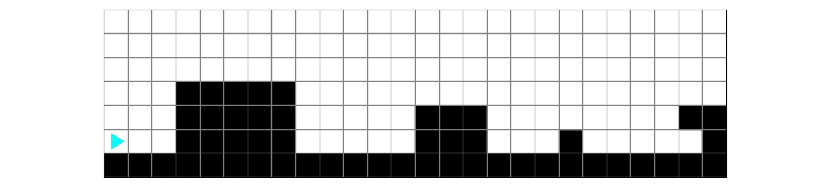 Bit has a surface of black to walk on, with some rectangular hurdles in front