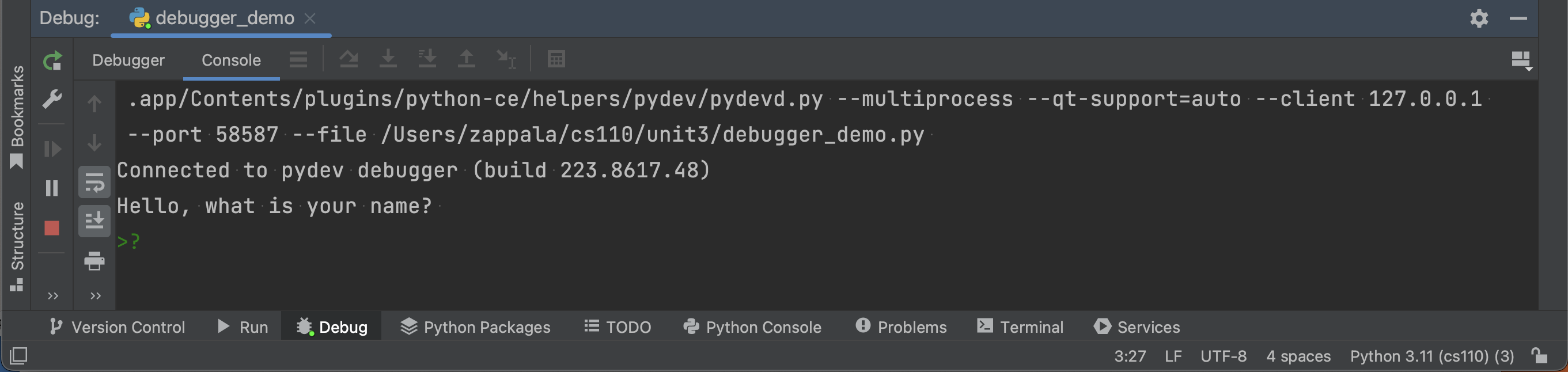 Pycharm console window