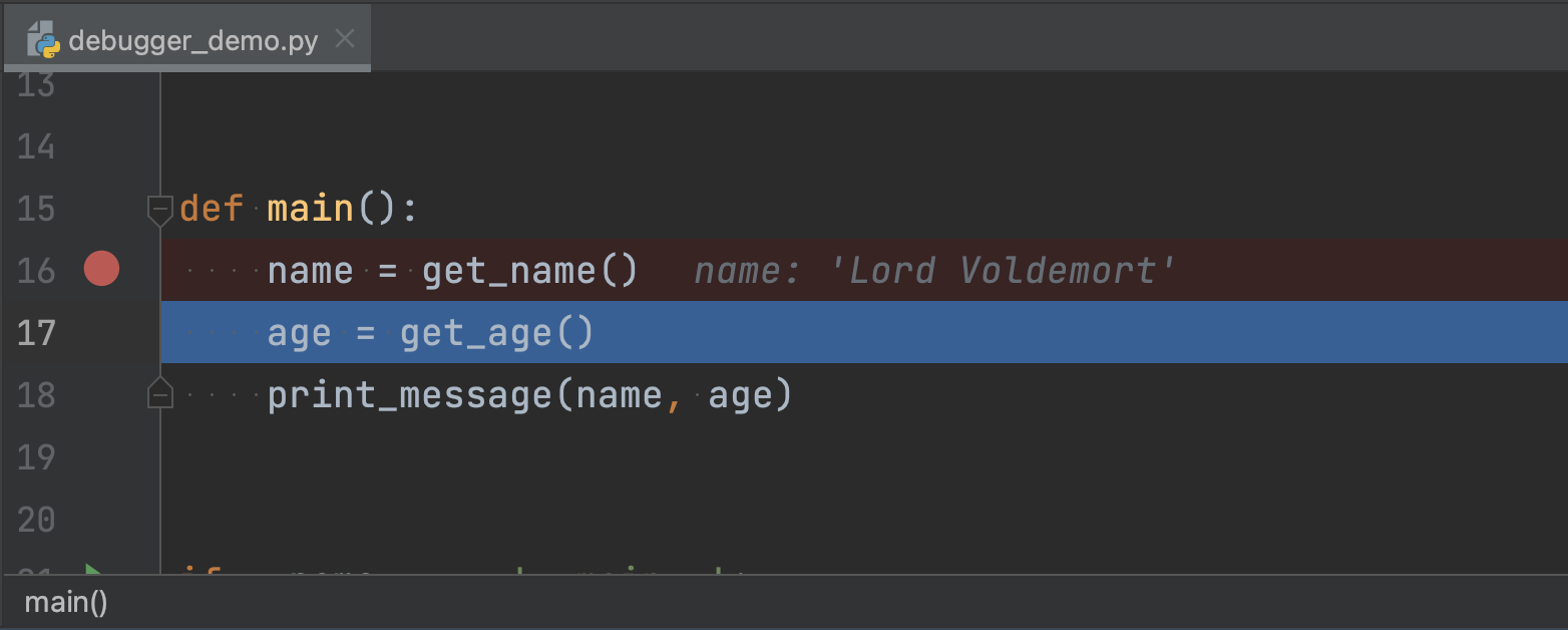 Pycharm line 17